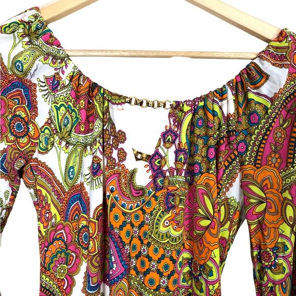 Milly Retro 70's Disco Vibrant Paisley Silk Chain Mini Dress Size XS - Picture 4 of 6